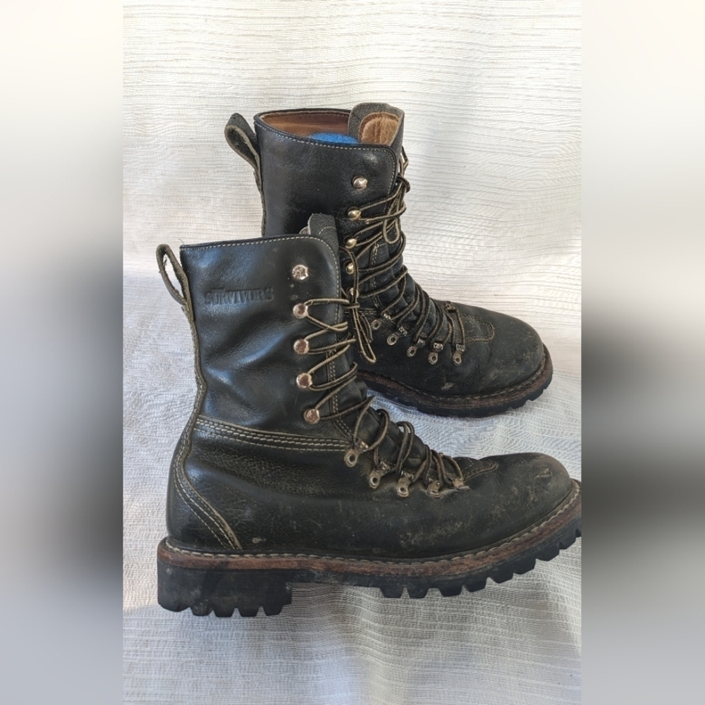 Vintage Herman Survivor Mans Dark Green Leather Combat Boot Size 8